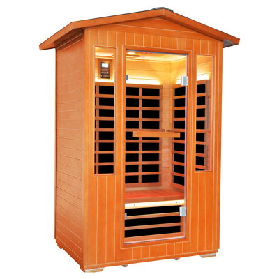 Sauna sec d'extérieur pour 2 personnes avec haut-parleurs Bluetooth et éclairage, finition chêne blanc américain