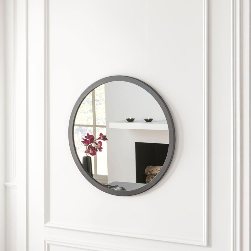 Tabatha Wood Flat Wall Mirror, 70cm H x 70cm W, Dark Grey