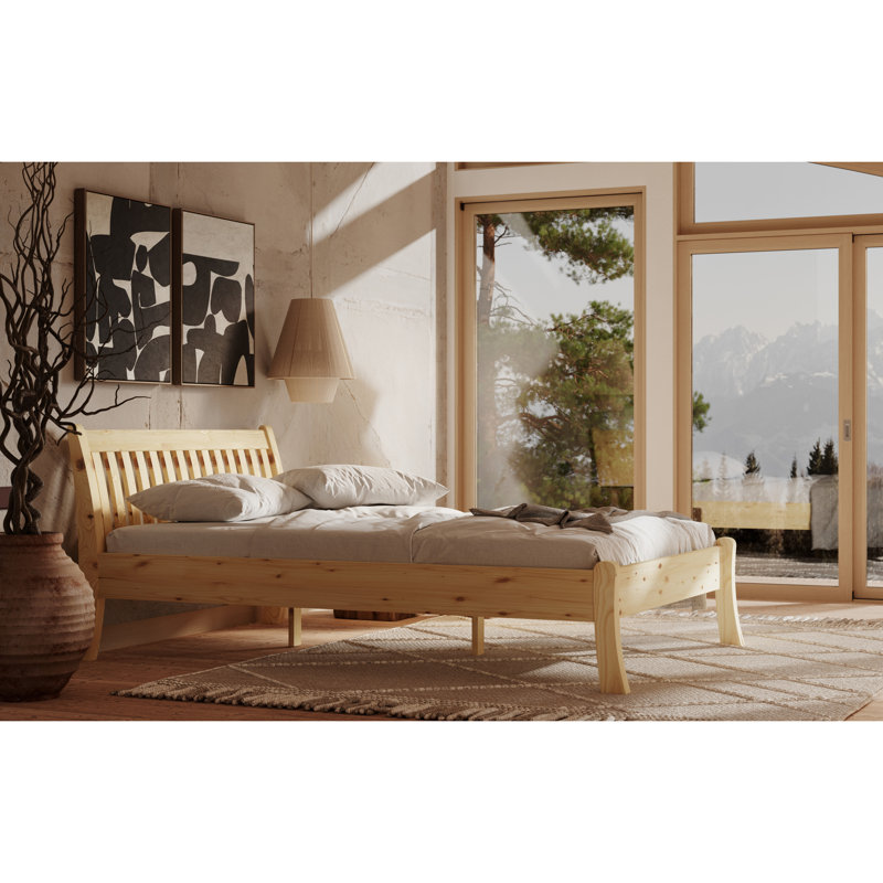Mardea Solid Wood Bed, Natural Lacquer, European Single (90 x 200cm)