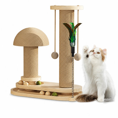 Wooden Cat Scratching Post – Sisal Rope Scratch Tower with Sturdy Base
