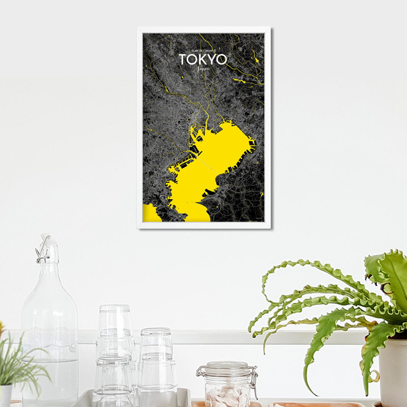 Carte de la ville de Tokyo, impression, H 17 po x l 11 po, Noir / Jaune