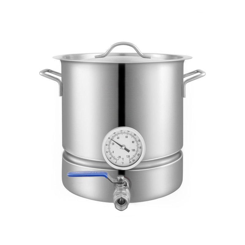 Bouilloire 5 gallons en acier inoxydable avec fond tri-pli et jauge de température