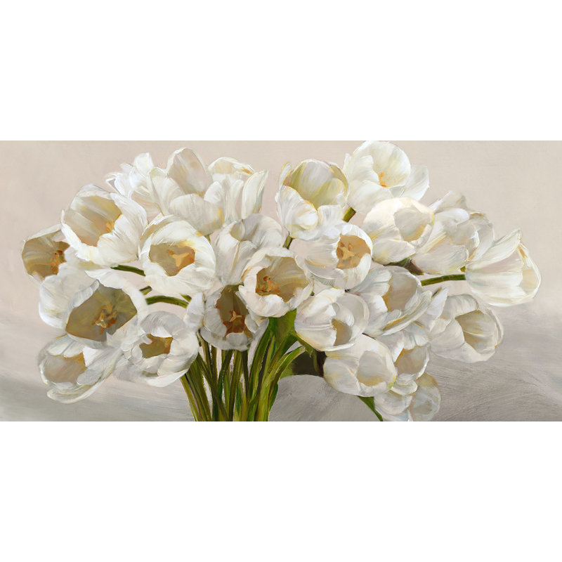 White Tulips 1 Piece Wrapped Canvas Painting, 60cm H x 120cm W x 4cm D