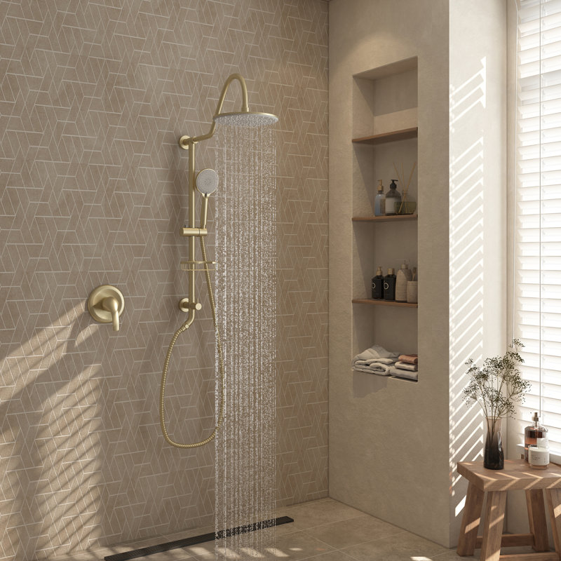 Système de douche complet à pression équilibrée (contrôle de la température seulement) avec valve brute, Or brossé