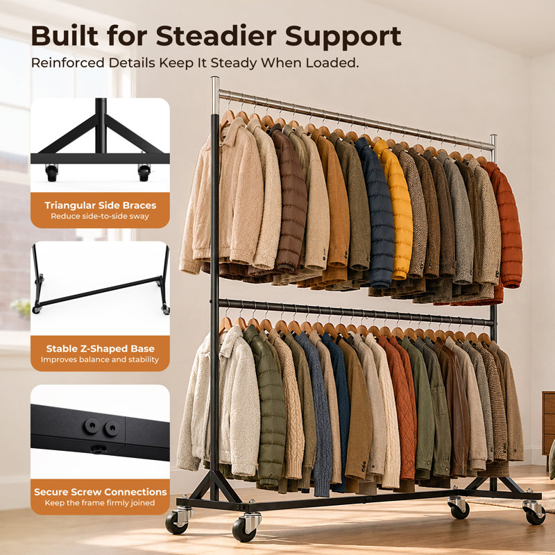 40 cm Rolling Clothes Rack, Double Rail
