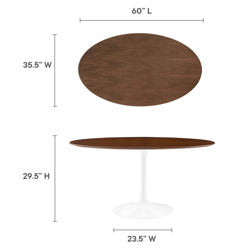 Lippa 60" Walnut Oval Wood Dining Table with White Metal Base