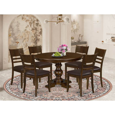 7 Piece Dining Room Set Included a Oval Wood Kitchen Table with Extension Leaf and Pedestal Legs, 6 PU Leather Dinner Chairs, Fast Assembly, Panel Back, Espresso Finish