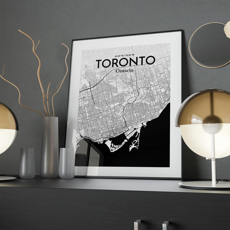 Toronto City Map In Ink - No Frame Print, 24cm H x 18cm W x 0.05cm D