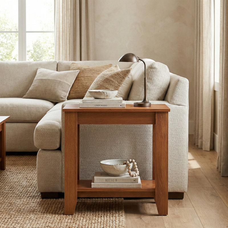 Weddel Basilico End Table with Storage, Amber Walnut