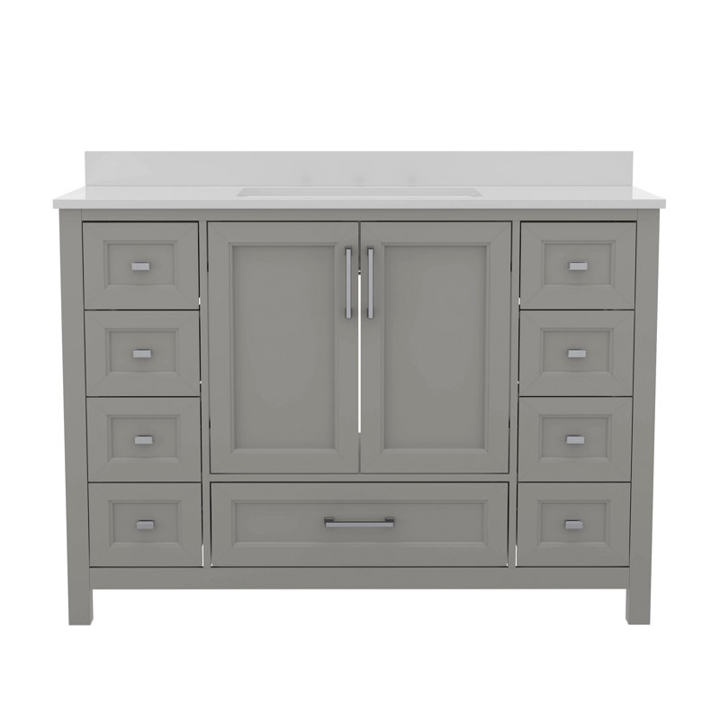 Meuble-lavabo avec lavabo, armoire de rangement et 9 tiroirs Chenoweth, Gris, Nickel