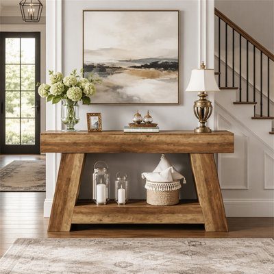 0.87" Console Table, Farmhouse 2-Tier Sofa Table with Open Storage Shelf