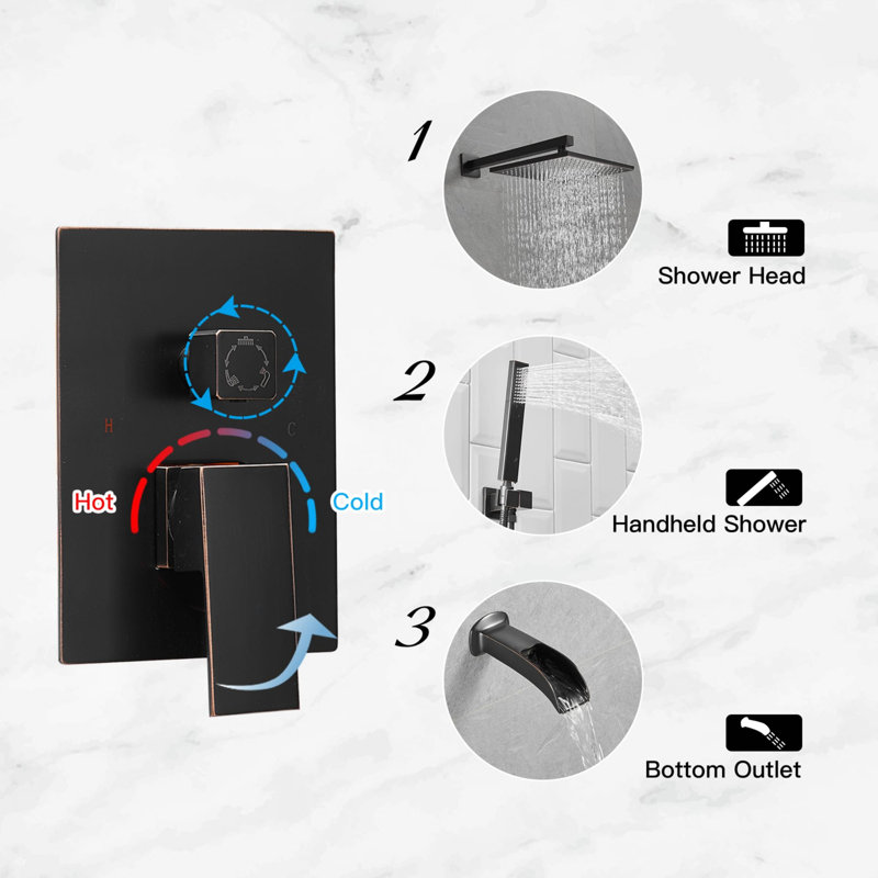 10 Inch Wall Mounted Tub Shower System With Hand Shower Single Handle Shower Faucet Set Brass Waterfall Shower Trim Kit With Pressure Balance Valve