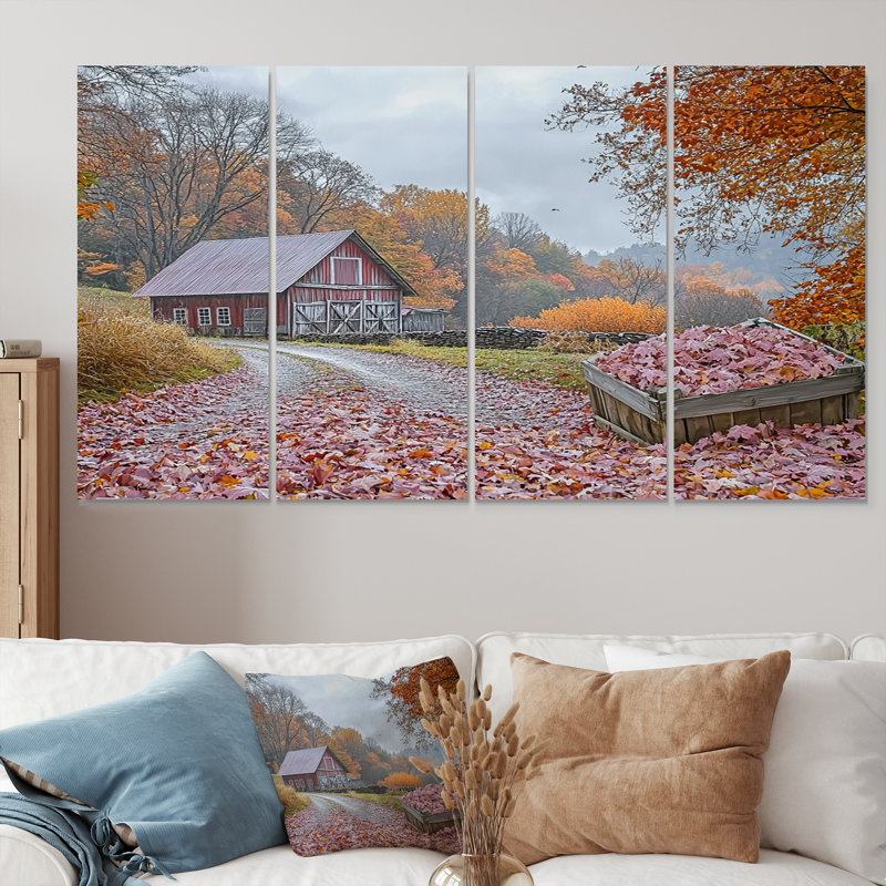 Red Farm Landscape Autumn Harvest - Ensemble de décoration murale de ferme, H 32 po x l 64 po