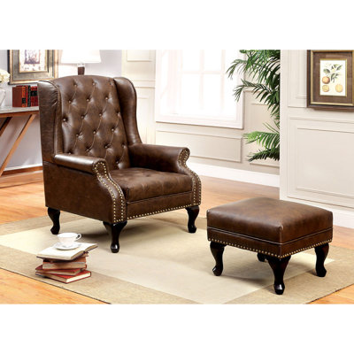 Marjorie  Faux Leather Wingback Chair with Ottoman