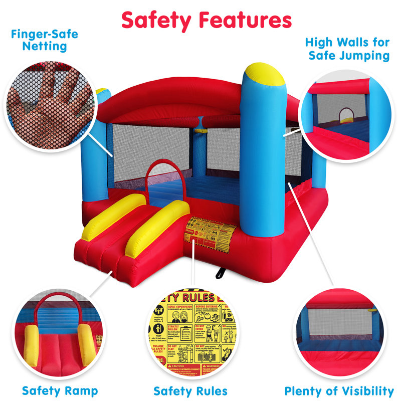Enormous Red and Blue Inflatable Bounce House with Double Basketball Hoops