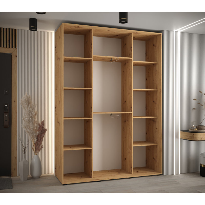 3 Door Manufactured Wood Wardrobe, 235.2cm H x 180cm W x 45cm D, Natural