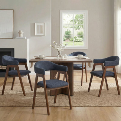 Ensemble de 6 chaises de salle à manger rembourrées style Mid-Century avec dossier courbé et pieds en bois massif
