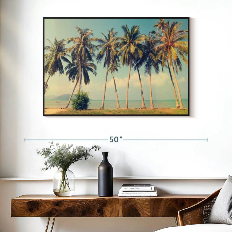 Palmiers rétro, Cadre flottant noir, 40 po x 27 po