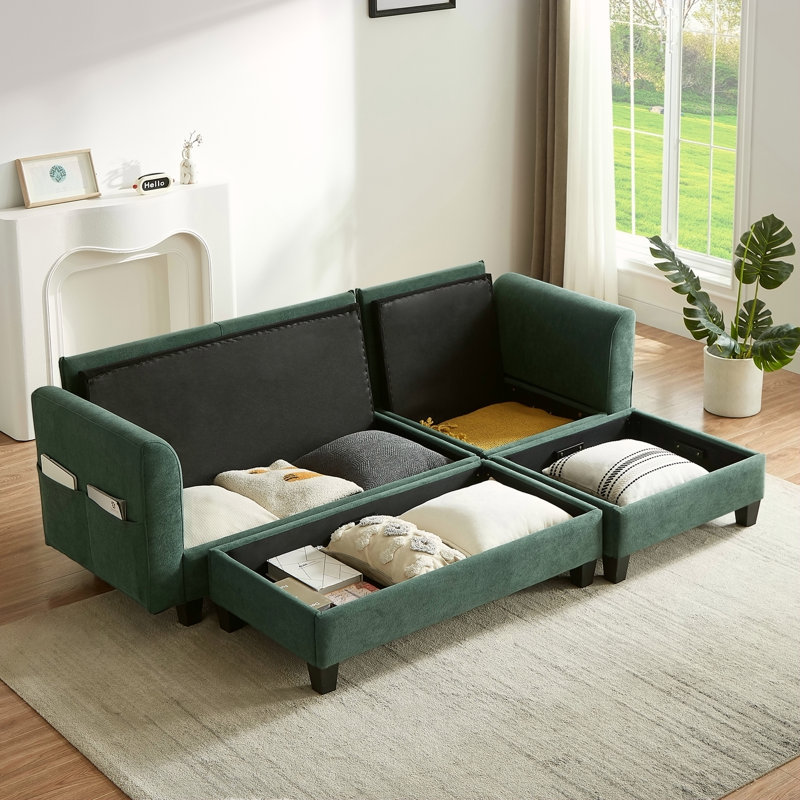 Canapé modulaire en L de 83 po avec canapé L 83 po avec amplement d'espace de rangement, repose-pieds mobile et six coussins décoratifs pour le salon