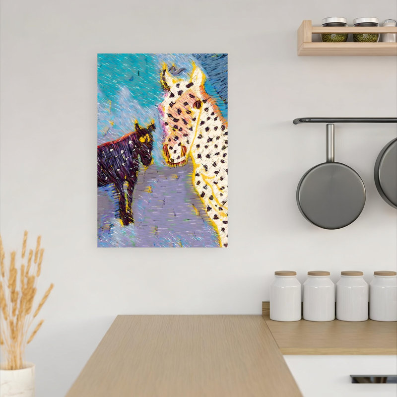 Art mural abstrait cheval tacheté et poulain