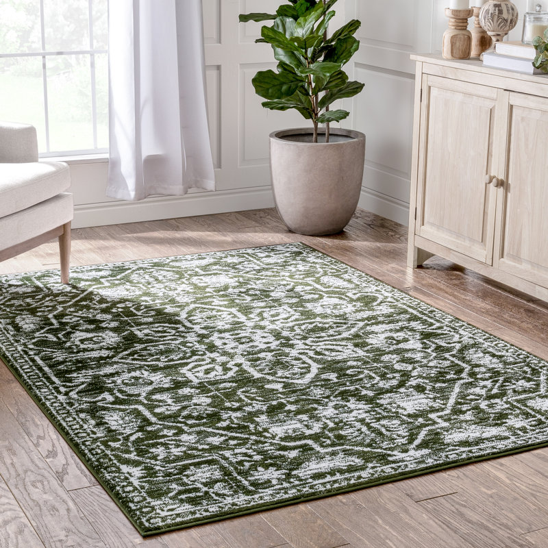 Tapis vert floral rétro Dazzle, Rectangle 3 pi 11 po x 5 pi 3 po