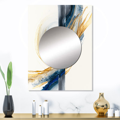 Varad bleu et or tourbillon abstrait V - miroir mural spirales abstraites, miroir décoratif bleu, impression d'art en métal
