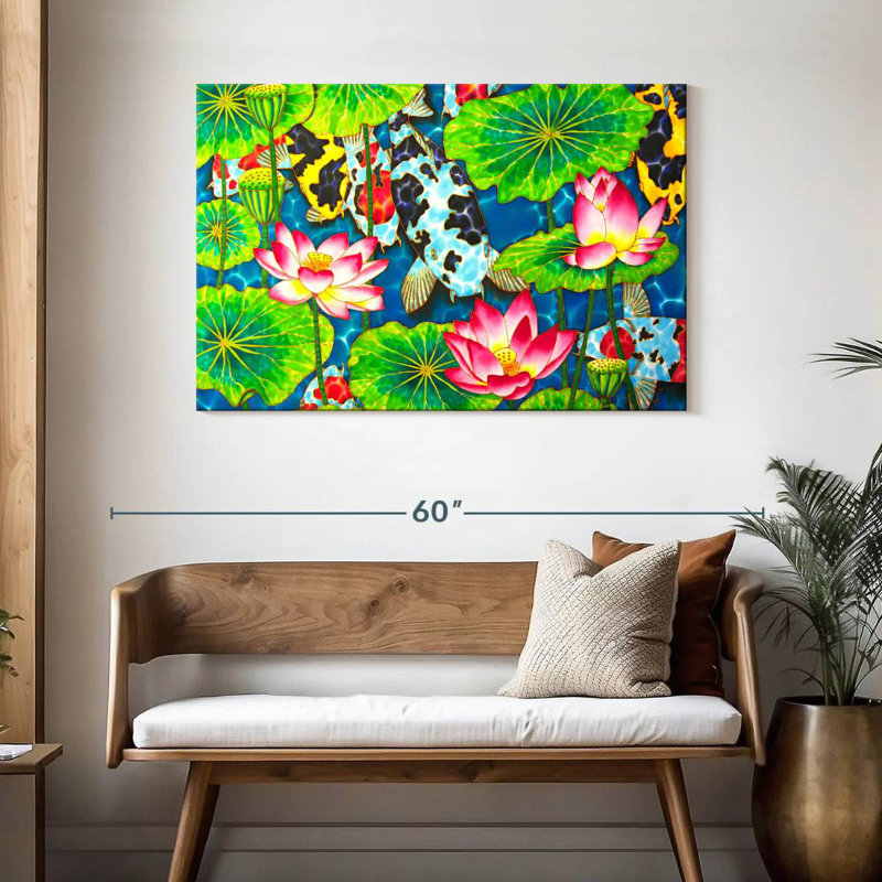 Brampt Lotus And Koi, 30" H x 45" W