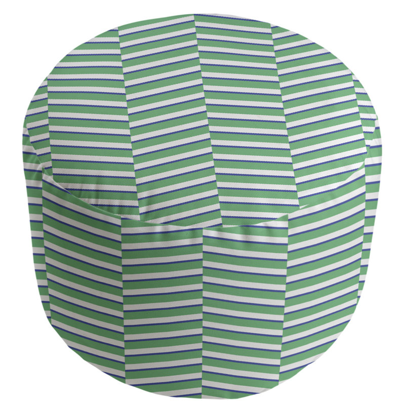 Upholstered Pouf, Green/Navy Blue