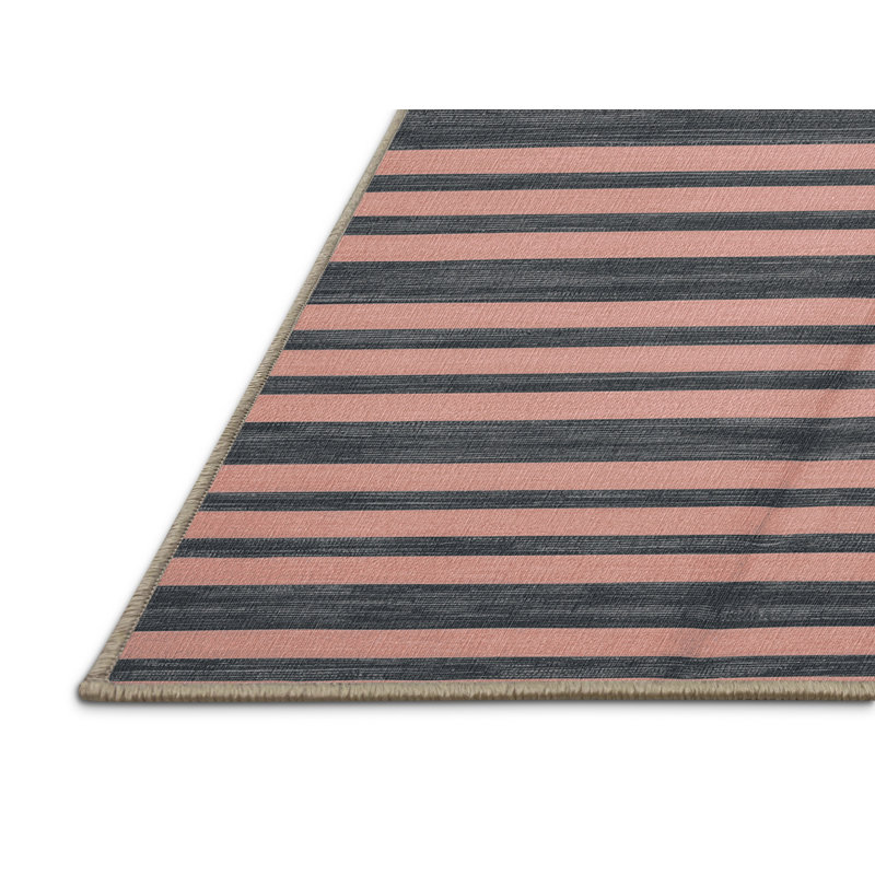 Tapis beige à rayures horizontales lavable à la machine, Carré 5 pi