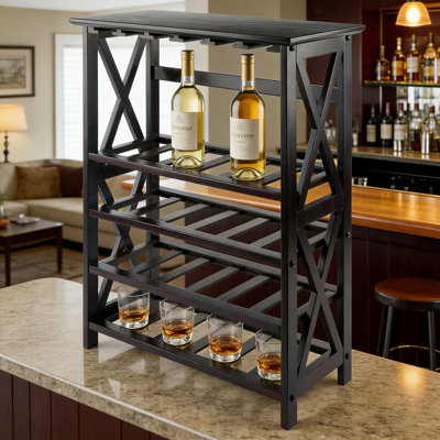 24-Bottle Wine Rack With Stemware Hanger - Space-Saving Wall Mounted Storage For Wine Bottles And Glasses