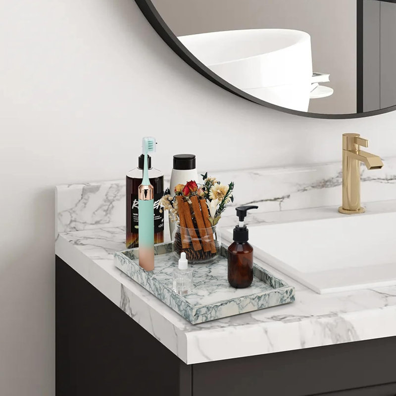 12x8 Inch Cyan Green Pure Natural Marble Tray - Bathroom Vanity/Kitchen Counter, Non-Ceramic/Non-Resin