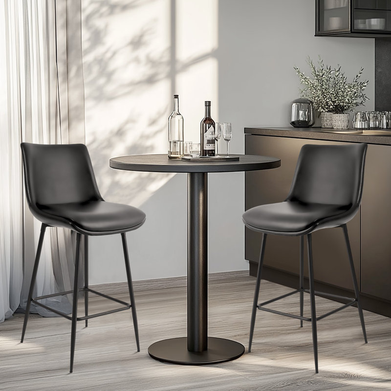 Tabouret de bar et de comptoir revêtu de polyuréthane avec pieds en métal, Noir, noir, noir, noir