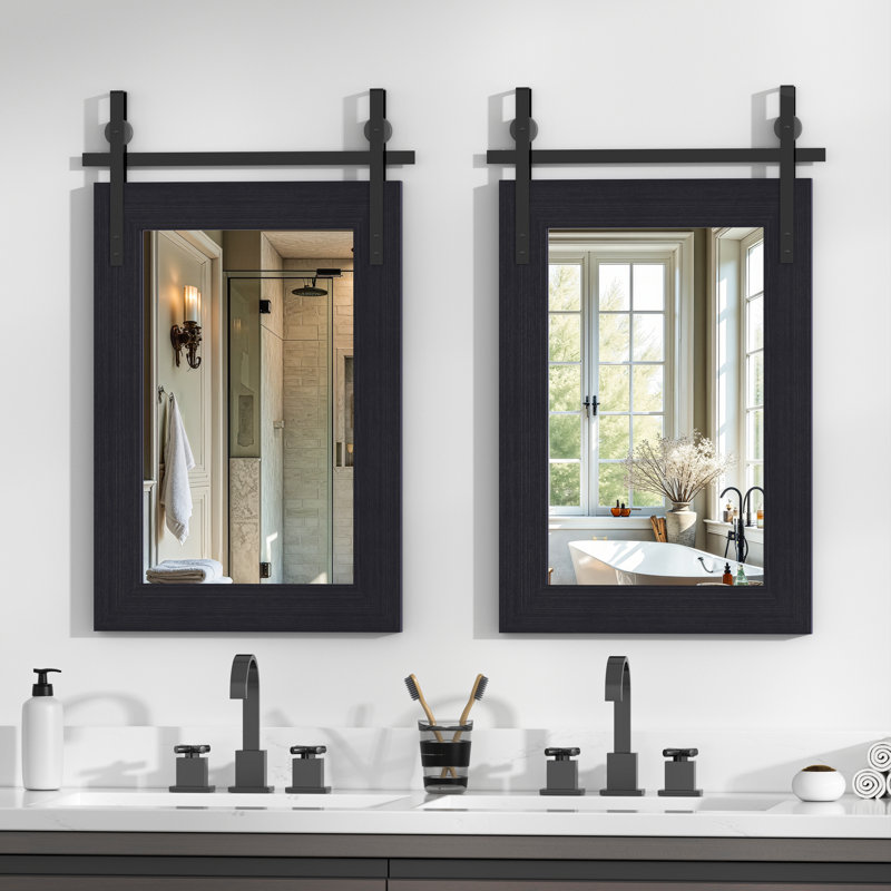 Miroir décoratif moderne en bois massif de style campagnard rustique, 18 po x 26 po, Noir