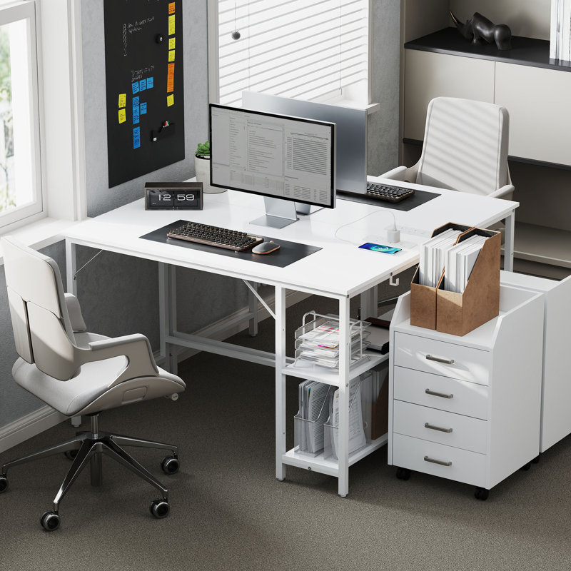 Metal Base Computer Desk with Power Outlet