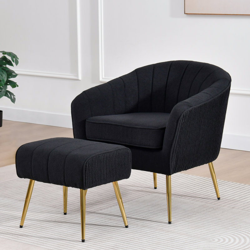 Fauteuil demi-tonneau avec repose-pieds 2 pièces Boucle, Ours en peluche noir