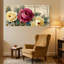 Ensemble de 3 impressions sur toile roses rétro sur fond doux et feuilles-62912266