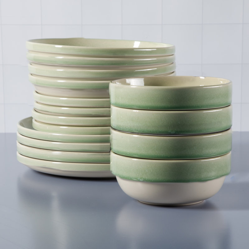 Banquette Piece Stoneware Dinnerware Set - Service for 4, Green