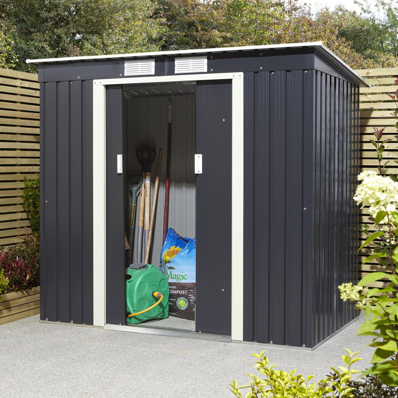 Rowlinson Trentvale 6x4 Metal Pent Shed with Foundation Kit, Dark Grey