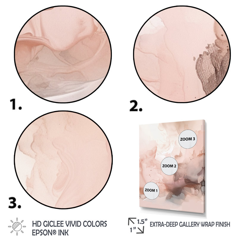 Rose délicat, marbre abstrait I - art mural abstrait en marbre, H 32 po x l 24 po x P 1 po, Toile tendue