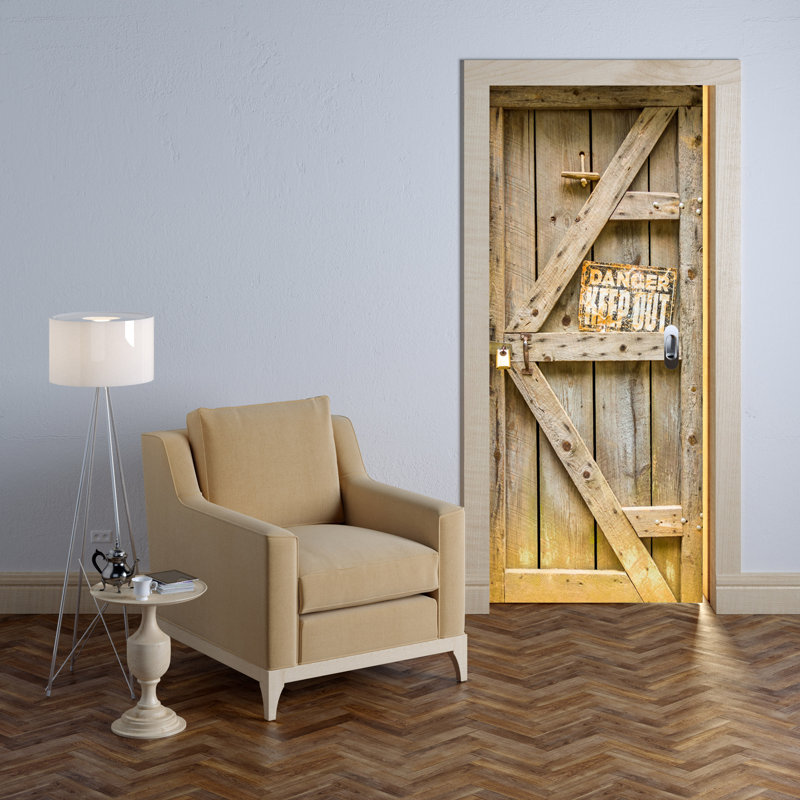 Panneau de porte rustique «Rustic Danger» - Panneau mural rétro en tissu industriel pour un décor unique
