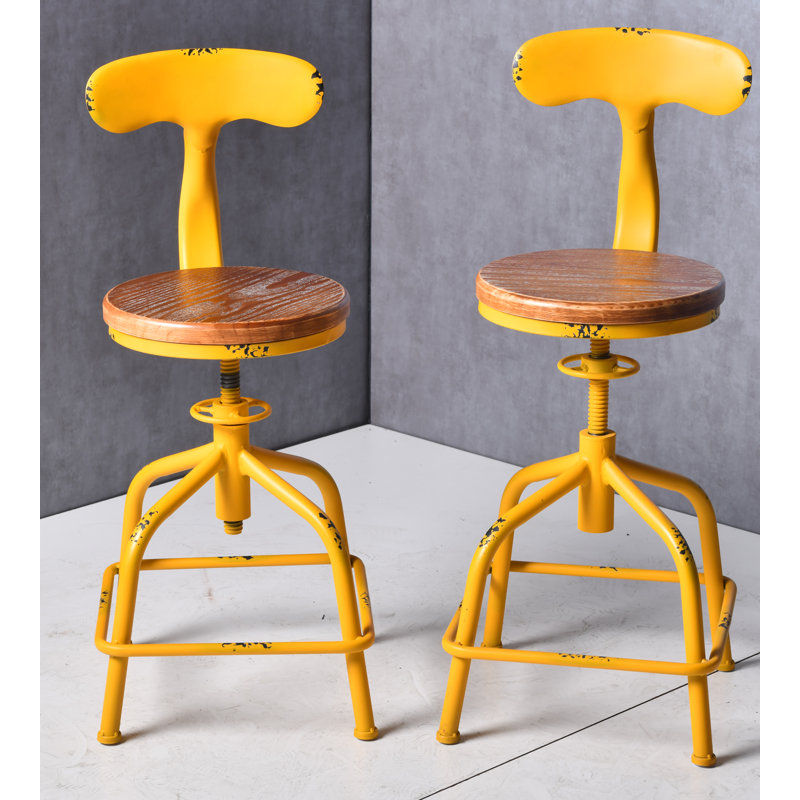 Swivel Adjustable Height Counter Stool with Metal Frame, Yellow