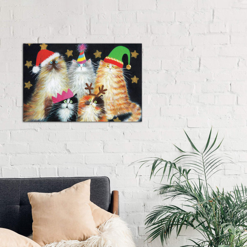 Christmas Cats - Wrapped Canvas Painting, 66.04 cm H x 45.72 cm W x 1.91 cm D