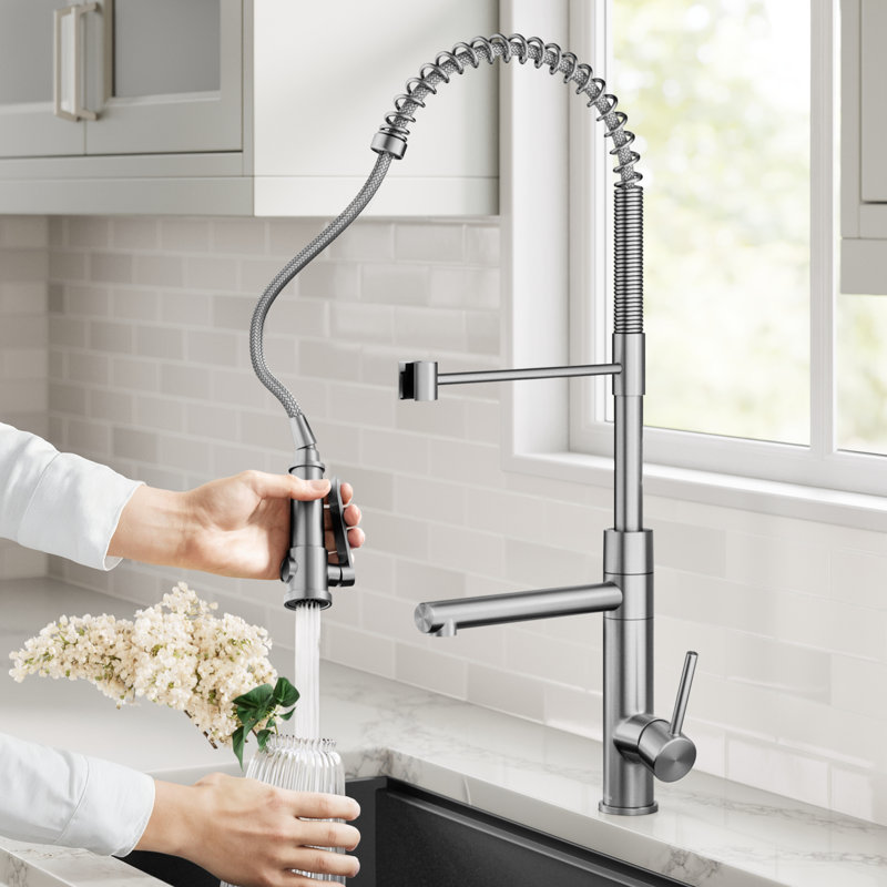 KRAUS Artec Pro Commercial Style 2-Function Single Handle Pull Down Kitchen Faucet with Pot Filler, Stainless Steel