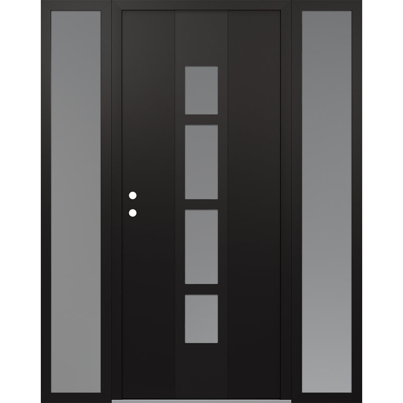 Porte d'entrée pré-suspendue à panneau en acier noir Diamond A10 avec deux panneaux latéraux, Droite / vers l'intérieur