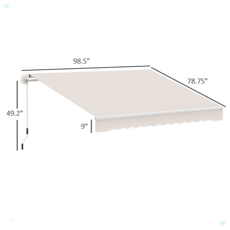 Patio Retractable Awning, Manual Exterior Sun Shade Deck Window Cover, Beige