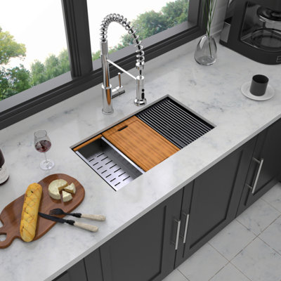 Gunmetal Black Workstation Kitchen Sink - 30"X 18"X 10" Single Bowl Workstation Undermount Kitchen Sink 16 Gauge Stainless Steel