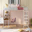 Lit mezzanine double en métal avec 2 tablettes et 1 bureau, blanc-46120728