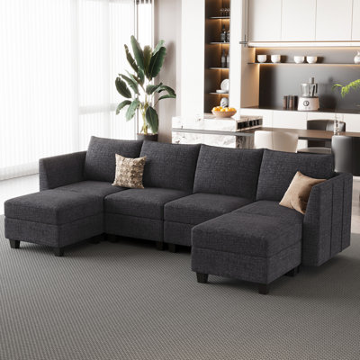Uthyr 7 Pieces U Shaped 4-Seat Sofa Couch 112.6 Inch Wide Storage Sofa Livingroom Modular Sofa Sectional Couch