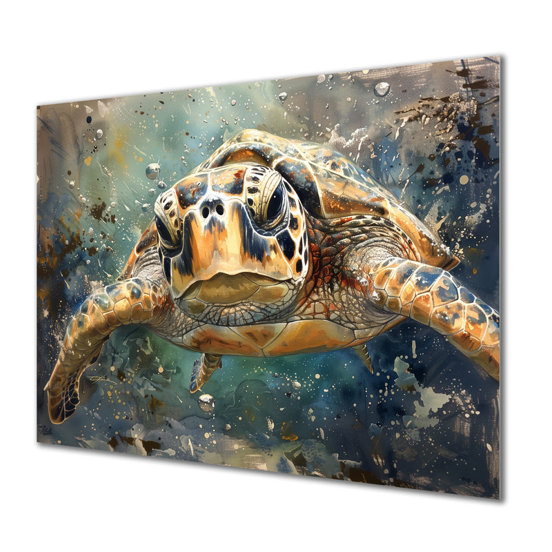«Sea Turtle Journey I - Sea Creatures», art mural, salon, Métal métal, H 30 po x l 40 po x P 1,5 po