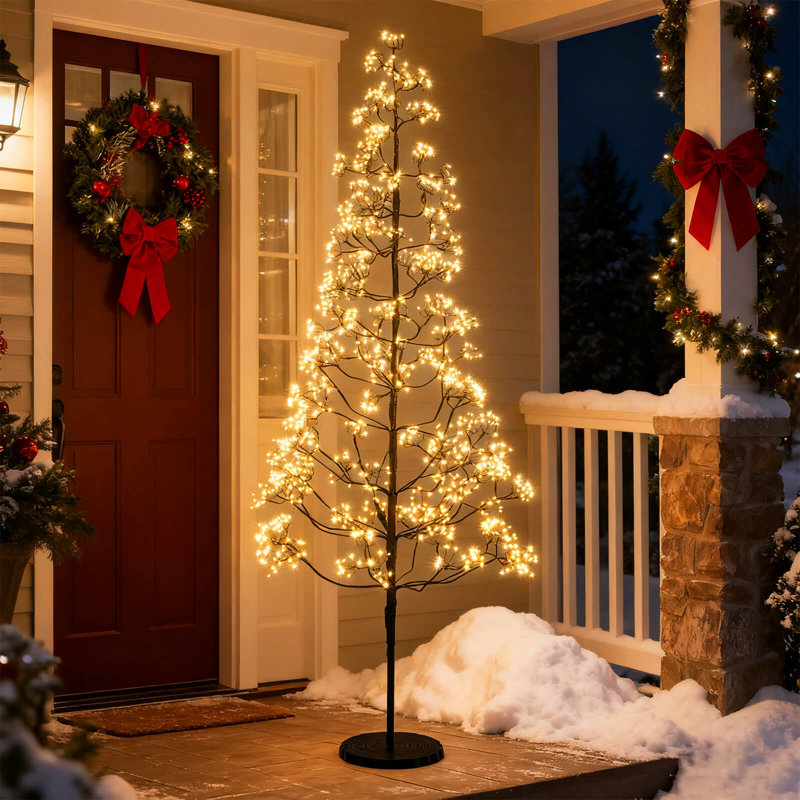 Arbre alpin 6 pi avec 1500 lumières DEL blanches et base lestée pour Noël, H 6 pi